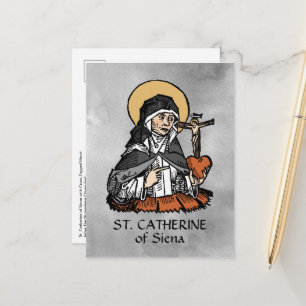 Postal Santa Catalina de Siena con Corazón con Cruz