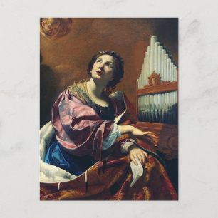 Postal Santa Cecilia por Simon Vouet