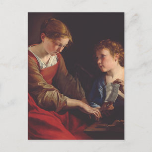 Postal Santa Cecilia y un ángel por Orazio Gentileschi