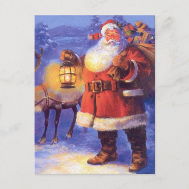 Postal Santa Claus and his reindeer (Anverso)
