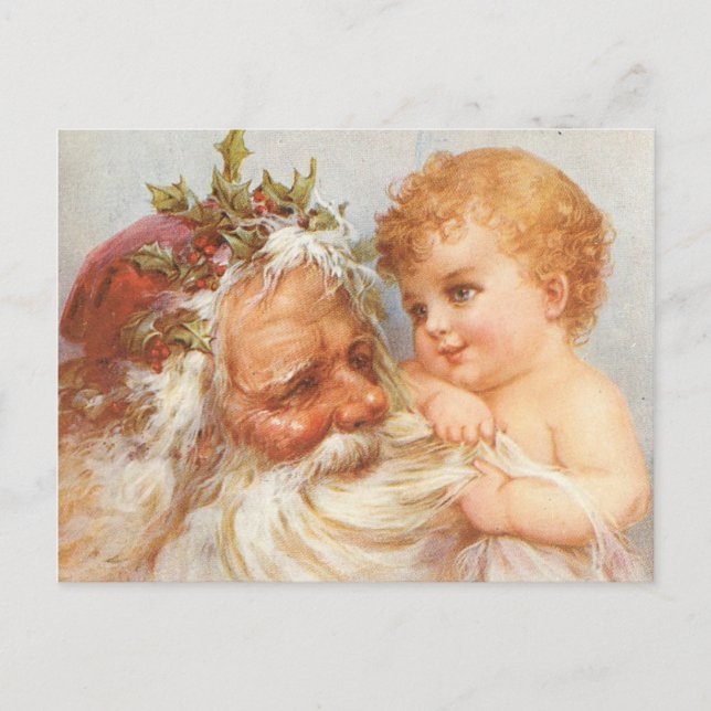 Postal Santa Claus antiguo con bebé - Navidad (Anverso)
