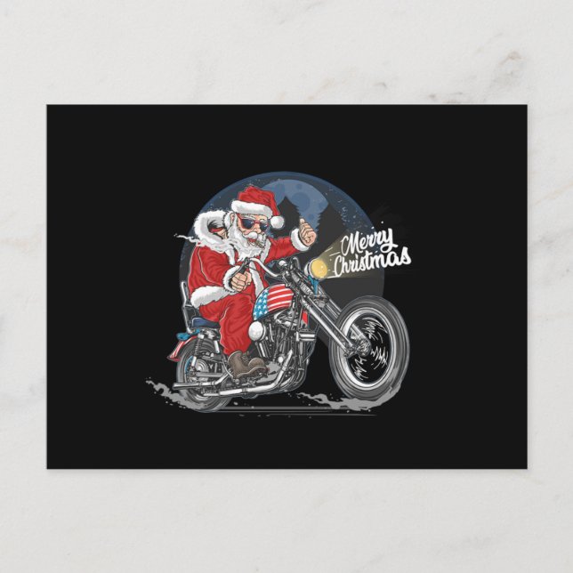 Postal Santa Claus Biker US Flag Motorcycle Christmas Gif (Anverso)
