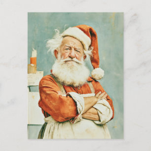 Postal Santa Claus Cansado Retrato Vintage
