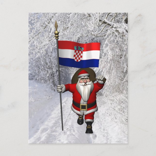 Postal Santa Claus Con Bandera De Croacia (Anverso)