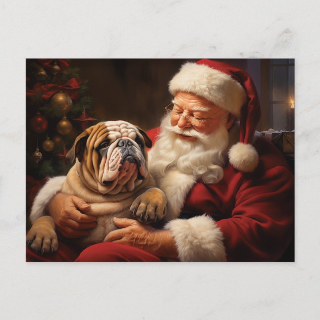 Postal Santa Claus con Bulldog inglés (Anverso)