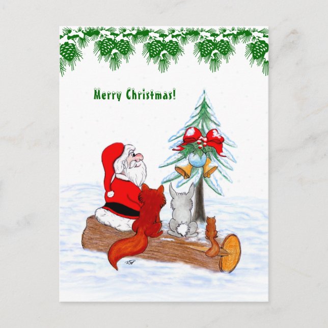 Postal Santa Claus con Fox de Conejo y Squirrel (Anverso)