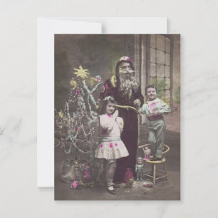 Postal Santa Claus con niños, árbol de Navidad, cosecha d