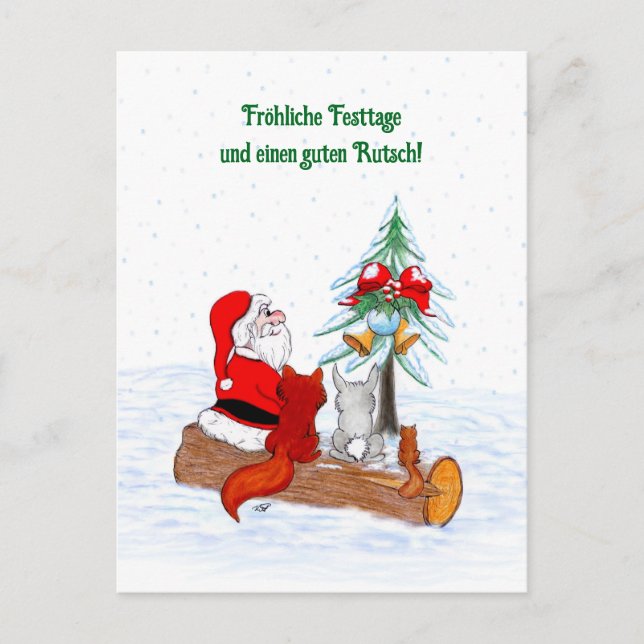 Postal Santa Claus Conejo Zorro Ardilla, Alemán (Anverso)