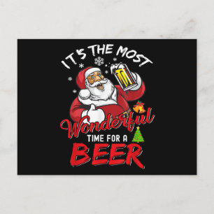 Postal Santa Claus divertido de Navidad bebiendo cerveza