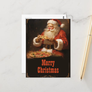 Postal Santa Claus Eating Pizza