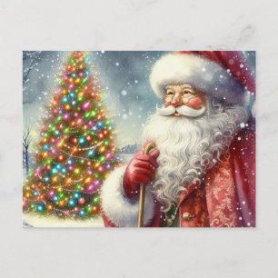 Postal Santa Claus en acuarela vintage