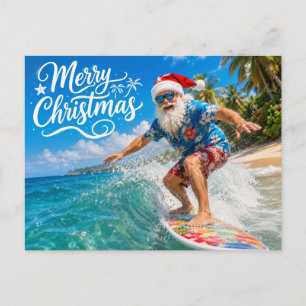 Postal SANTA CLAUS en la playa de Hawái para Navidad