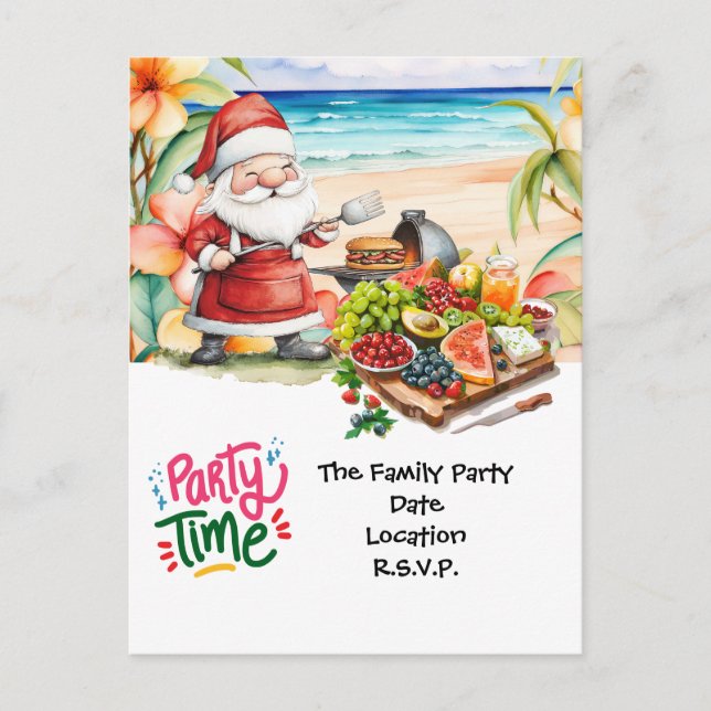 Postal SANTA CLAUS en la playa de Hawaii para Navidades (Anverso)