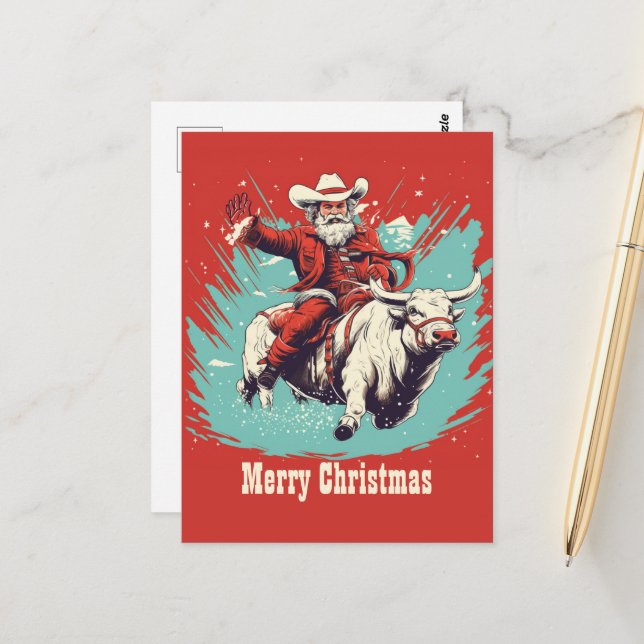 Postal Santa Claus en Rodeo Bull (Anverso/Reverso In Situ)
