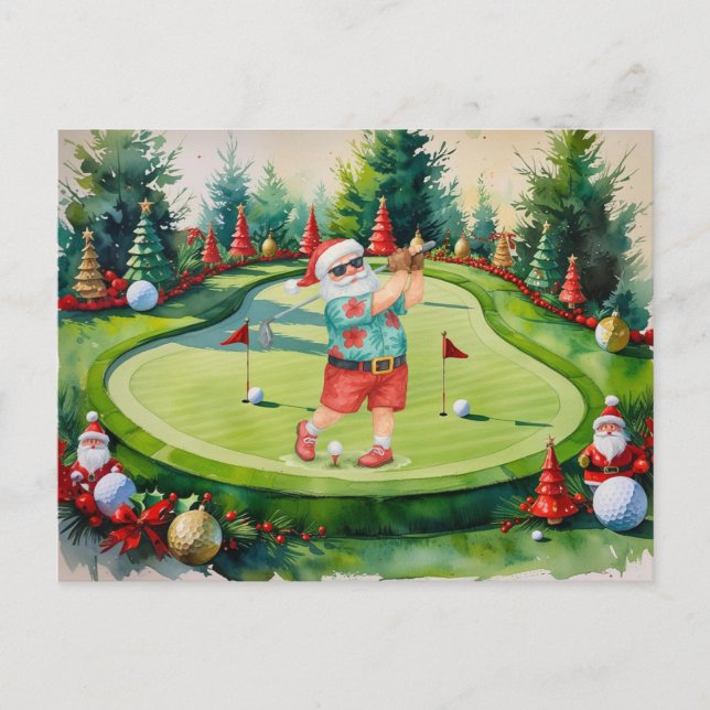 Postal SANTA CLAUS es la fiesta de los Navidades de golf (Anverso)