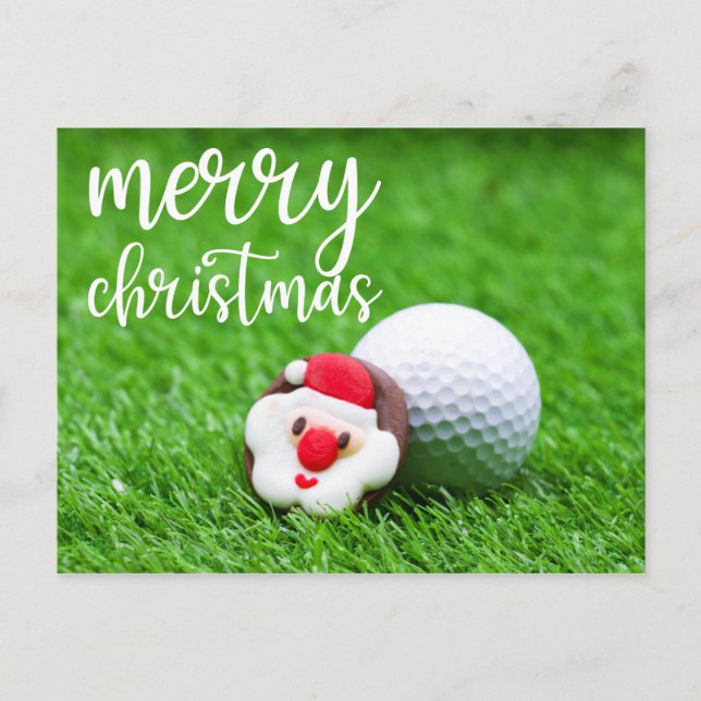 Postal Santa Claus Face con una pelota de golf en verde (Anverso)