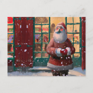 Postal Santa Claus frente a la tienda de juguetes AI Art