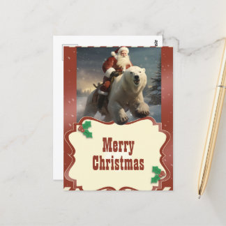 Postal Santa Claus montando una pintura de oso