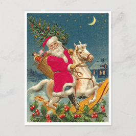 Postal Santa Claus on a wooden horse