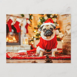 Postal Santa Claus Pug with Christmas Tree