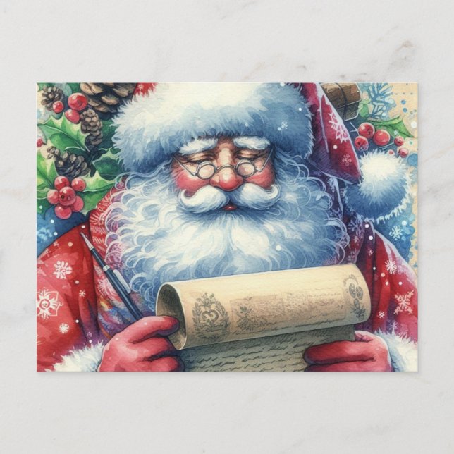 Postal Santa Claus revisando su lista de fiestas  (Anverso)