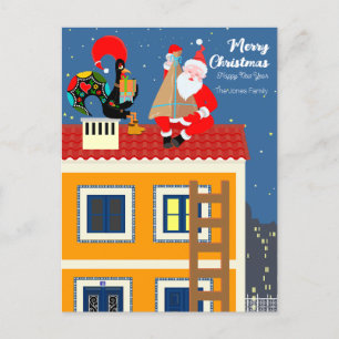 Postal Santa Claus se reúne con el gallo de Portugal