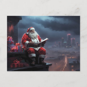 Postal santa claus sentado en el techo