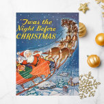 Postal Santa Claus Sleigh | Volar renos<br><div class="desc">Este diseño es un viejo Santa Claus y reno volador de 1938,  publicado por Merrill e ilustrado por el artista Milo Winter. Disfrute de un toque retro del pasado con este diseño clásico. Cambie las palabras de la parte de atrás a las suyas.</div>
