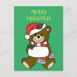 Postal Santa Claus Teddy Bear Navidades Arte Animal