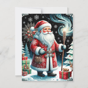 Postal Santa Claus tradicional en escena invernal festiva
