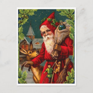 Postal Santa Claus viene con una bolsa llena de regalos