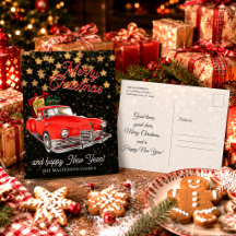 Santa Claus Vintage en un Coche Felicitaciones de
