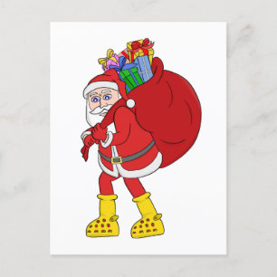 Postal Santa Claus viste grandes botes amarillos