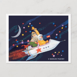 Postal Santa Claus vuela en cohete soviético con cosmonau