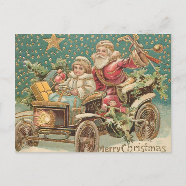 Postal Santa Claus y el ayudante en Navidades de autos de (Anverso)