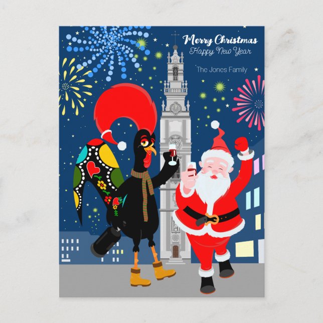 Postal Santa Claus y la tostada de gallo al Año Nuevo (Anverso)
