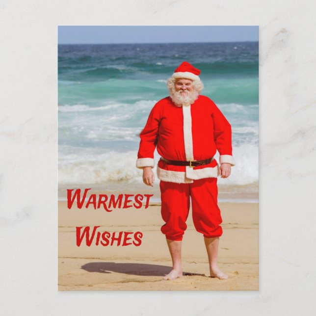 Postal Santa Cláusula en Beach Warmest Desearía un humor  (Anverso)