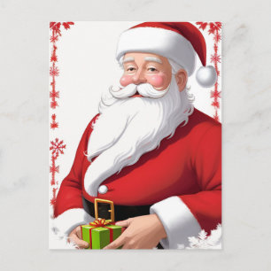 Postal 🎄 Santa Con Caja De Regalo Alegría ❄️ Navideño Fe