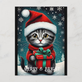 Postal Santa Copos de Nieve Cute Kitty Gift Navidades Sno
