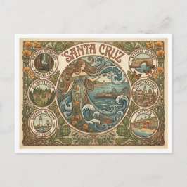 Postal Santa Cruz California Art‑Nouveau Coast
