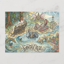 Postal Santa Cruz California Illustrated Map Mythical