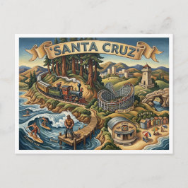 Postal Santa Cruz California Illustrated Map UCSC Wharf