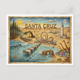Postal Santa Cruz Pop Art Map – Bold Coastal Landmark