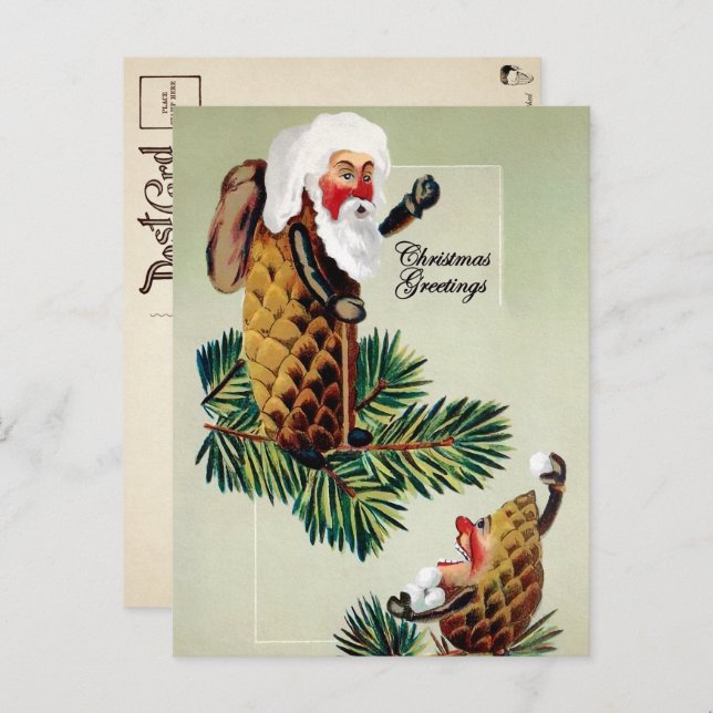 Postal Santa de piña vintage victoriano Navidad (Anverso / Reverso)