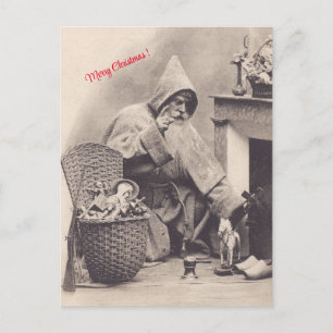 Postal Santa Deja Regalos en Chimenea Vintage Navidad