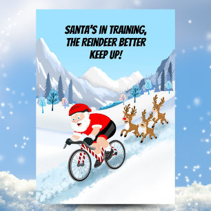Postal Santa en bicicleta con renos