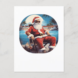 Postal Santa en la Playa Vacaciones de Verano Navidad