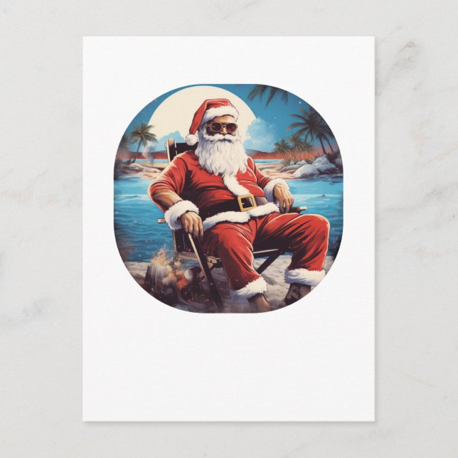 Postal Santa en la Playa Vacaciones de Verano Navidad (Anverso)