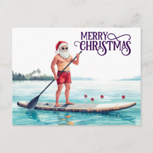 Postal Santa en Paddle Stand-Up — Navidad Costera