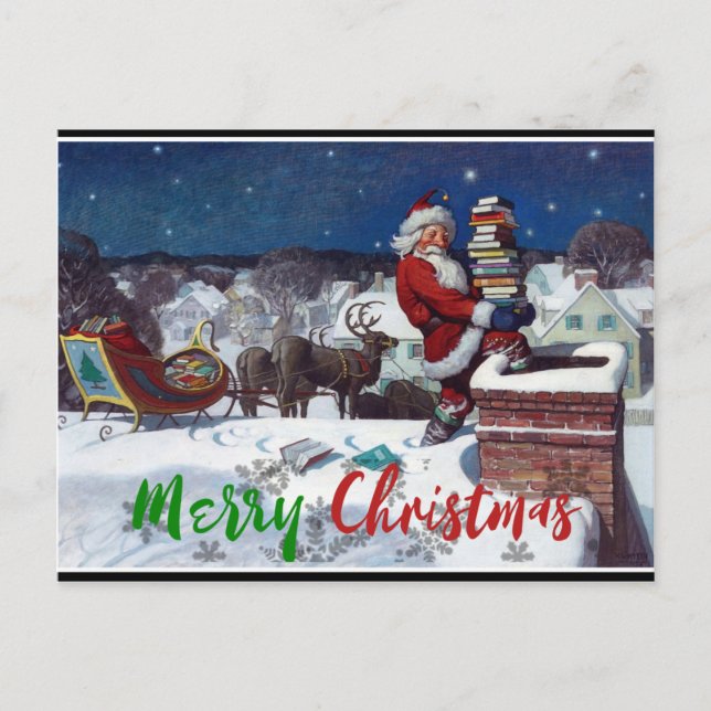 Postal Santa entregando carga de libros de Wyeth (Anverso)